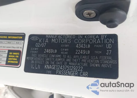 2007 Kia Optima Lx V6 from USA, damaged, VIN KNAGE124375129222